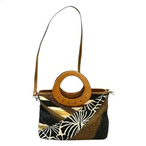 Relic Animal Print Brown/Black Patchwork Handbag Purse With Bamboo Handles EUC